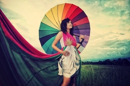 Vany and rainbow umbrellas 