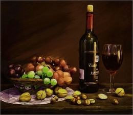 Ensaio com vinho e uvas 