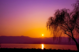 Sunset reflected on Lake Biwa 